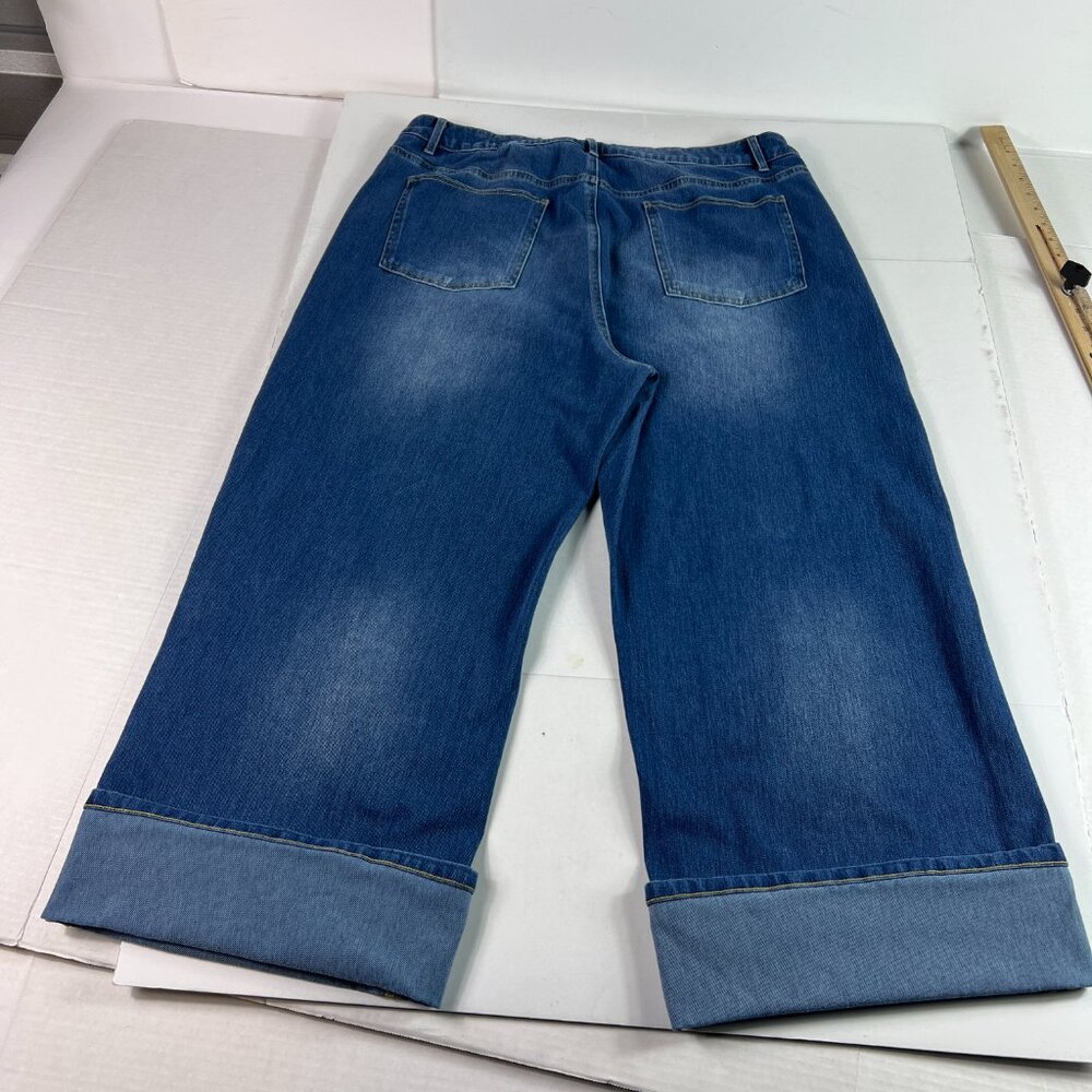 Halara Jeans Women's 36x23* High Rise Rolled Hem Wide Leg Crop Blue Denim No Tag - Picture 9 of 16